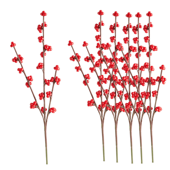 6pc Weather Resistant Red Berry Sprays - for Christmas or Everyday Decor - Factory Direct Craft