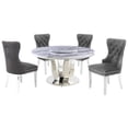 thumbnail image 1 of 6pc. White Marble Dining Set with Lazy Susan and Silver Stainless Steel, 1 of 3