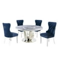 thumbnail image 1 of 6pc. White Marble Dining Set with Lazy Susan and Silver Stainless Steel, 1 of 5