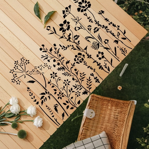 6pc Wildflower Stencil for Painting Large Reusable Floral Design for DIY Furniture Decor Modular Stencil Kit for Wood Wall Home Art