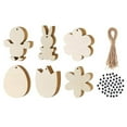 6pc Wooden Festival Pendant Easter Wooden Crafts Easter Egg Rabbit