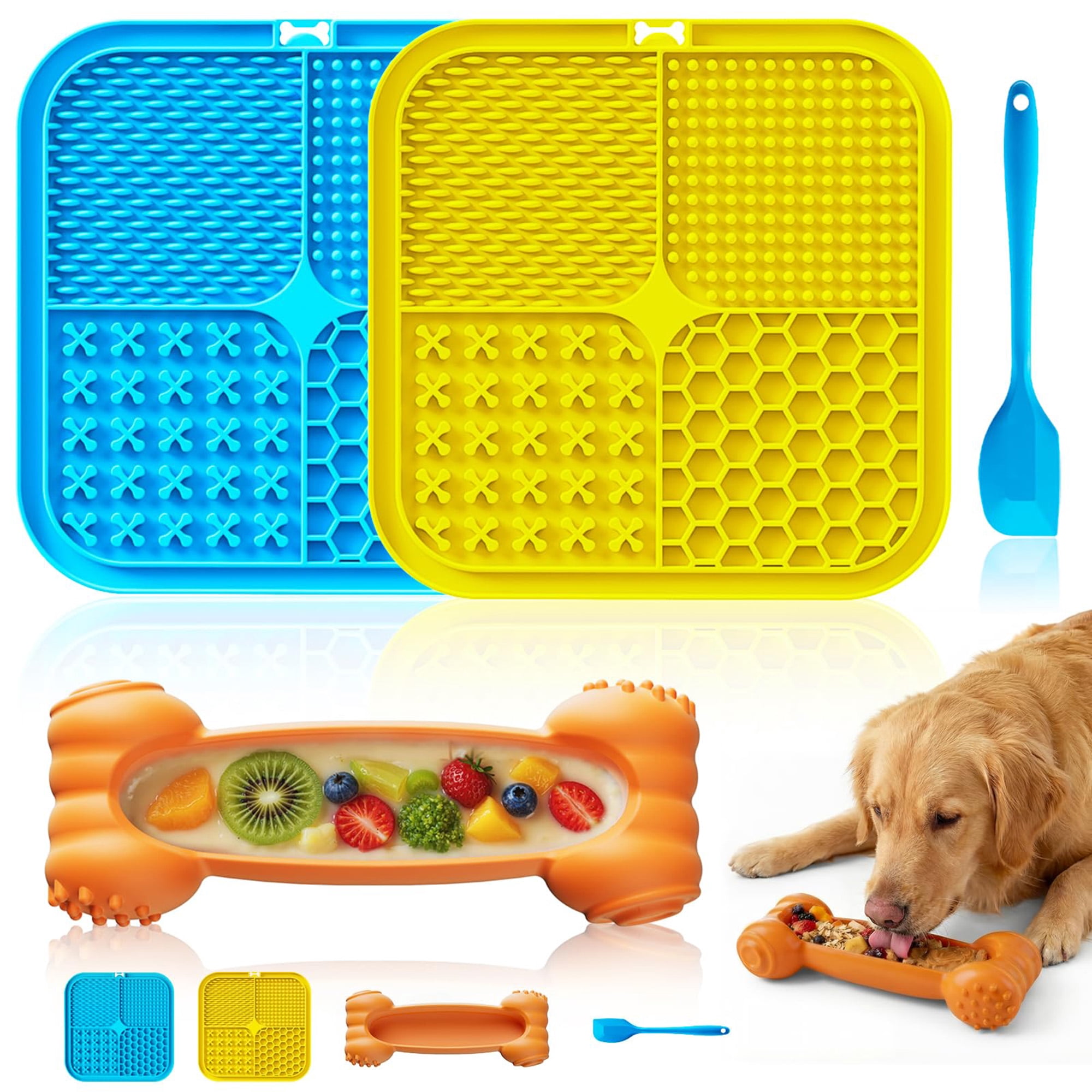 6pc dog puzzle toys: lick mat, chew ball, treat dispenser. Reduces anxiety & boredom. Ideal for bath/grooming/training. Multicolor.