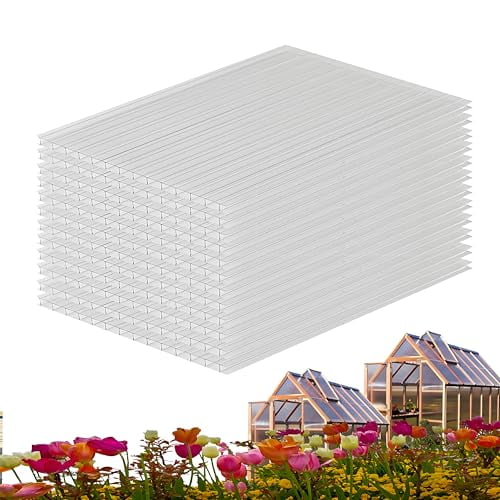 6pcs0.16'' Polycarbonate Greenhouse Panels SheetGreenhouse Replacement Plastic PanelsDouble Layer Clear Polycarbonate roof Panel4' x 2' x 0.16''$$Garden & Patio