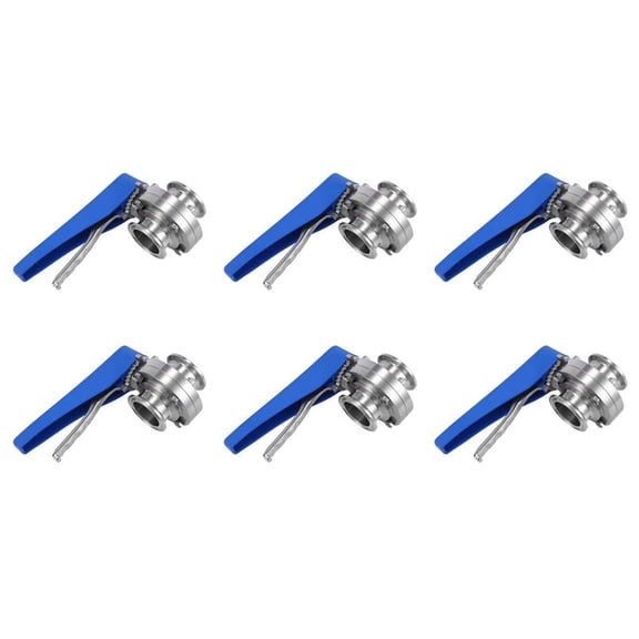 6pcs 1-1/2 Inch 38mm SS304 Stainless Steel Sanitary 1.5 Inch Tri Clamp Butterfly Valve Squeeze Trigger