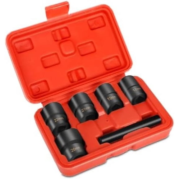 6pcs 1/2 inch Drive Twist Socket Set Lug Nut Remover Extractor Tool Metric 17mm 19mm 21mm 22mm 26 mm with Center Punch Bar,Damaged Lug Nut Lock Remover Extractor Tool$$Tools & Hardware Other