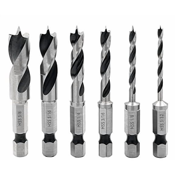 6pcs 1/4" Quick Change Hex Shank Wood Brad Point Stubby Short Drill Bit Set HSS 4241 Woodworking Drill for Right Angle Drill and Used in Tight Spaces$$Tools & Hardware Other