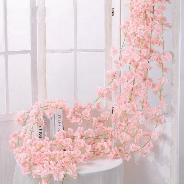 6pcs1.8M Artificial Cherry Blossoms Garland Silk Flower Vine Fake