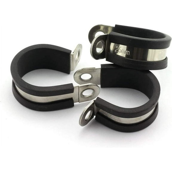 6pcs 1 inch Rubber Cushioned Cable Clamp 304 Stainless Steel Hose Clamp /Metal Clamp/Tube Holder Fastener for Tube/Pipe or Wire Cord Installation