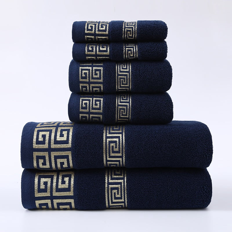6pcs 100% Cotton Bath Towel Set, Includes 2 Bath Towels, 2 Hand Towels, And 2 Washcloths. GSM 400, Luxurious Quality, Geometric Pattern, Ultra-soft And Highly Absorbent. For The Bathroom Or Travel.