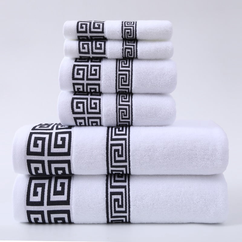 6pcs 100% Cotton Bath Towel Set, Includes 2 Bath Towels, 2 Hand Towels, And 2 Washcloths. GSM 400, Luxurious Quality, Geometric Pattern, Ultra-soft And Highly Absorbent. For The Bathroom Or Travel.
