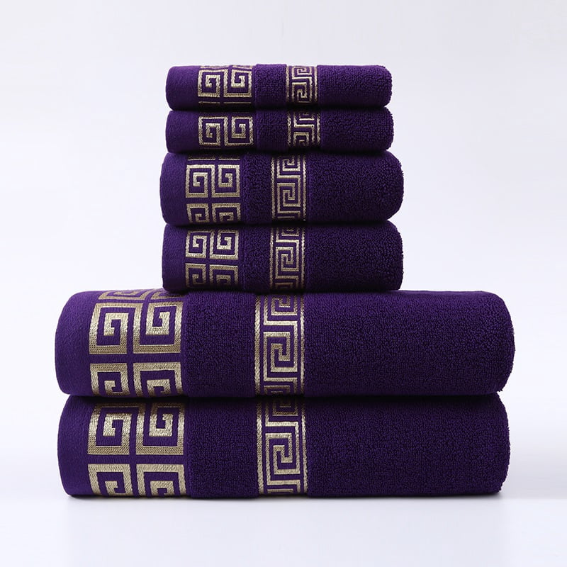 6pcs 100% Cotton Bath Towel Set, Includes 2 Bath Towels, 2 Hand Towels, And 2 Washcloths. GSM 400, Luxurious Quality, Geometric Pattern, Ultra-soft And Highly Absorbent. For The Bathroom Or Travel.