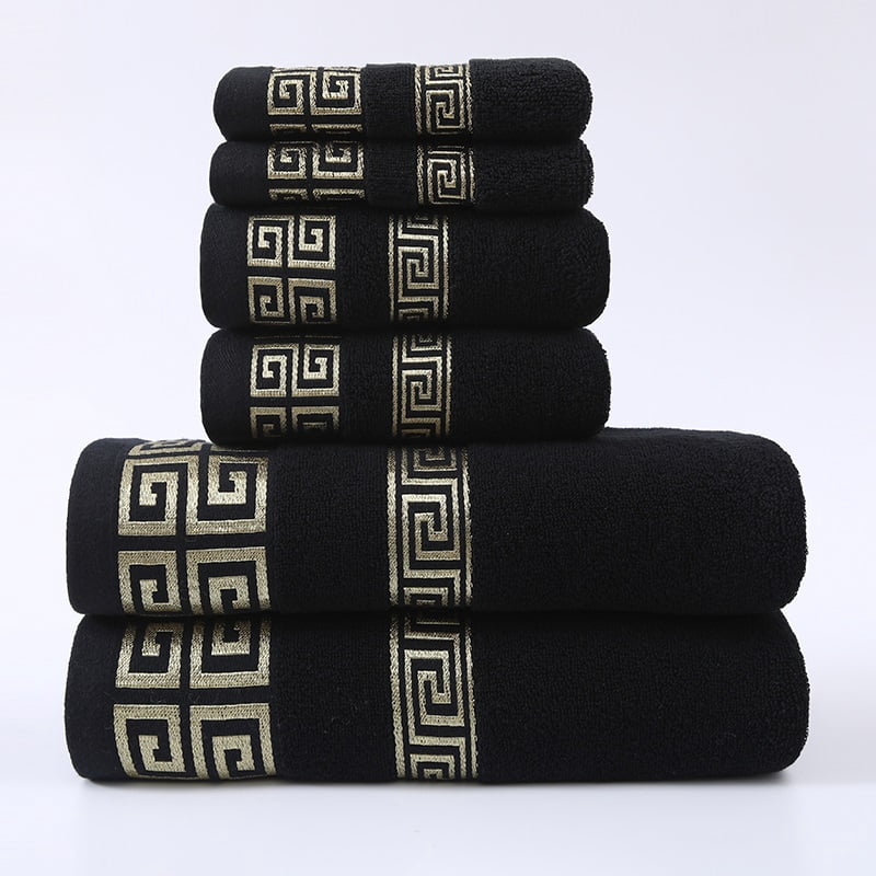 6pcs 100% Cotton Bath Towel Set, Includes 2 Bath Towels, 2 Hand Towels, And 2 Washcloths. GSM 400, Luxurious Quality, Geometric Pattern, Ultra-soft And Highly Absorbent. For The Bathroom Or Travel.