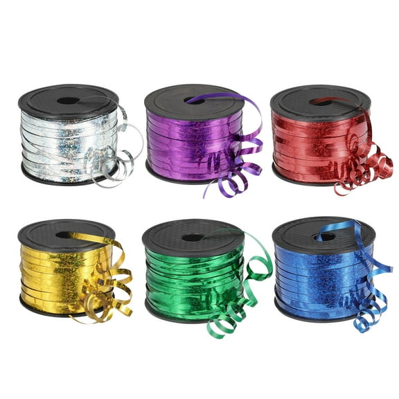 6pcs 100 Yards Glitter Curling Ribbon Crimped Balloon String Metallic 3/16"