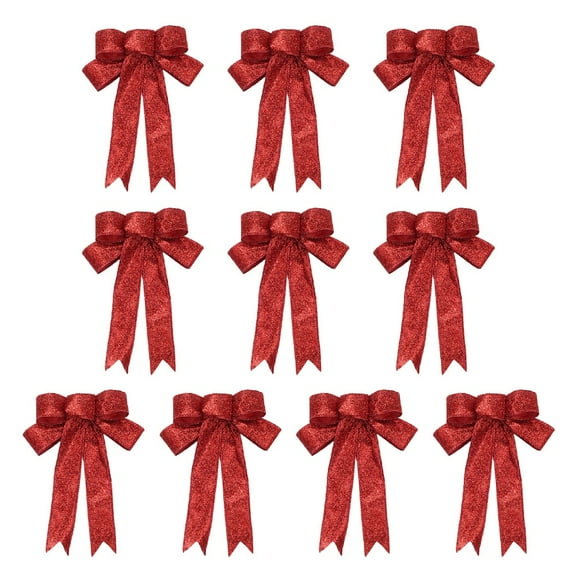 6pcs/10pcs, Large Christmas Wreath Bows Holiday Red Cloth Bows Tree Ornament Garland Indoor Outdoor Decorations, Large Christmas Tree Bow, Wreath Bow for Xmas Home Front Door Decor