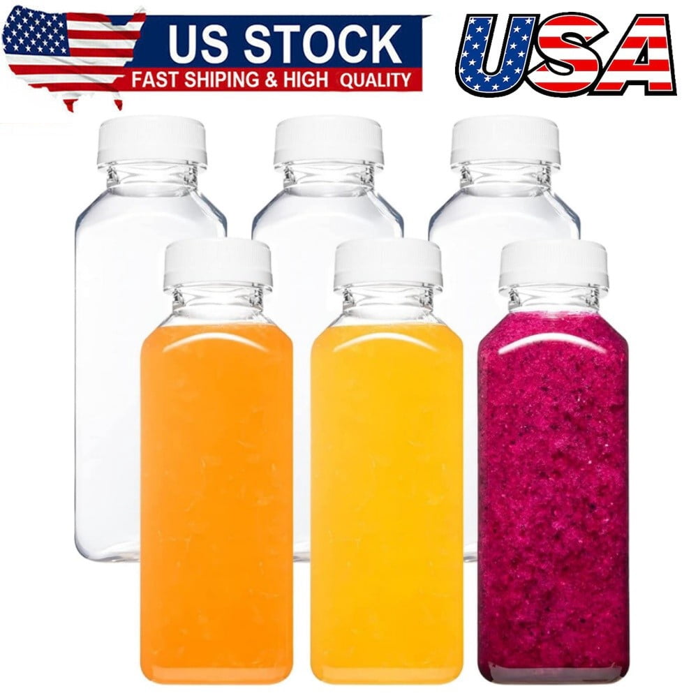Container For Juice 6pcs 12oz Plastic Juice Bottles with Caps, Reusable Juicing Bottles ...