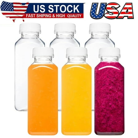 6pcs 12oz Plastic Juice Bottles with Caps, Reusable Juicing Bottles, Clear Drink Containers with Lids for Juicing, Smoothie and Other Beverages