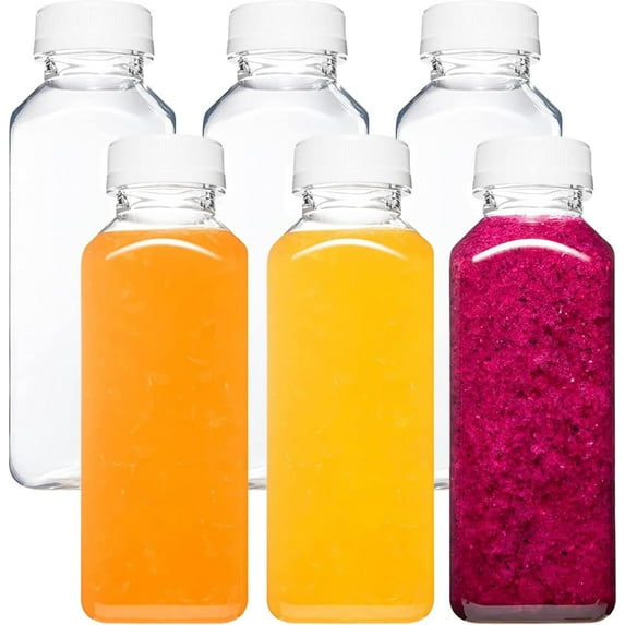 6pcs 12oz Plastic Juice Bottles with Caps, Reusable Juicing Bottles, Clear Drink Containers with Lids for Juicing, Smoothie and Other Beverages