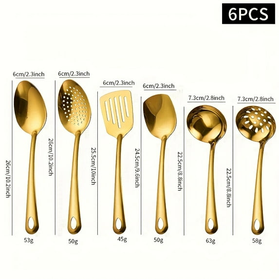 6pcs/ 12pcs Stainless Steel Cookware Set, Durable Kitchen Utensils with Golden Plating, Including Soup Spoon, Shovel, Whisk, Tongs And Colander, Cooking Utensils Set, Kitchen Utensils father gift