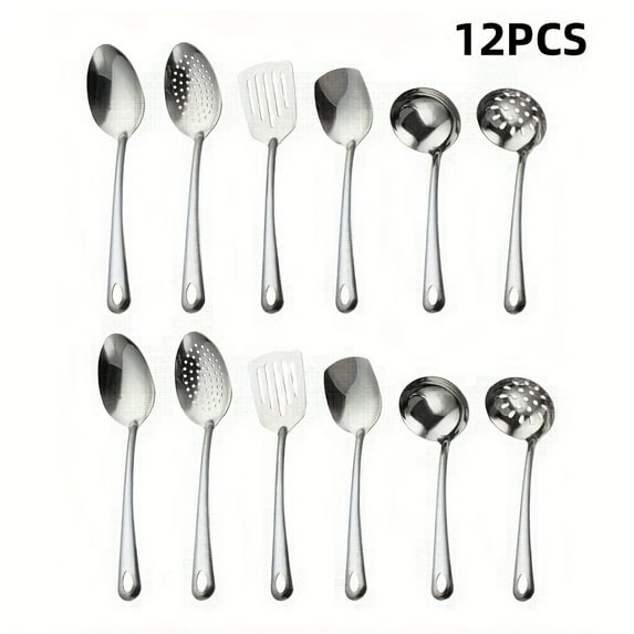 6pcs/ 12pcs Stainless Steel Cookware Set, Durable Kitchen Utensils with ...