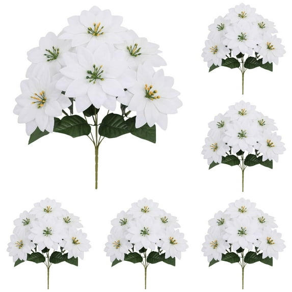 6pcs 13in Artificial Christmas Flowers Bouquet,Realistic Lifelike Holiday Floral Arrangement for Xmas Tree Decor,Silk Winter Flowers for Home Indoor Porch Patio Wedding Party Events Decoration