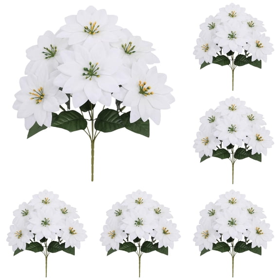 6pcs 13in Artificial Christmas Flowers Decorations Bouquet,Realistic Lifelike Silk Flowers for Xmas Tree Holiday Decor,Winter Flowers Arrangement for Home Porch Courtyard Wedding Events