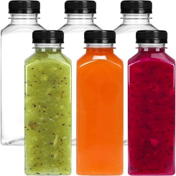 6pcs 16oz Plastic Bottles, Reusable Juice Bottles with Caps, for Juicing Smoothies Turmeric Juice Milk and Other Beverages