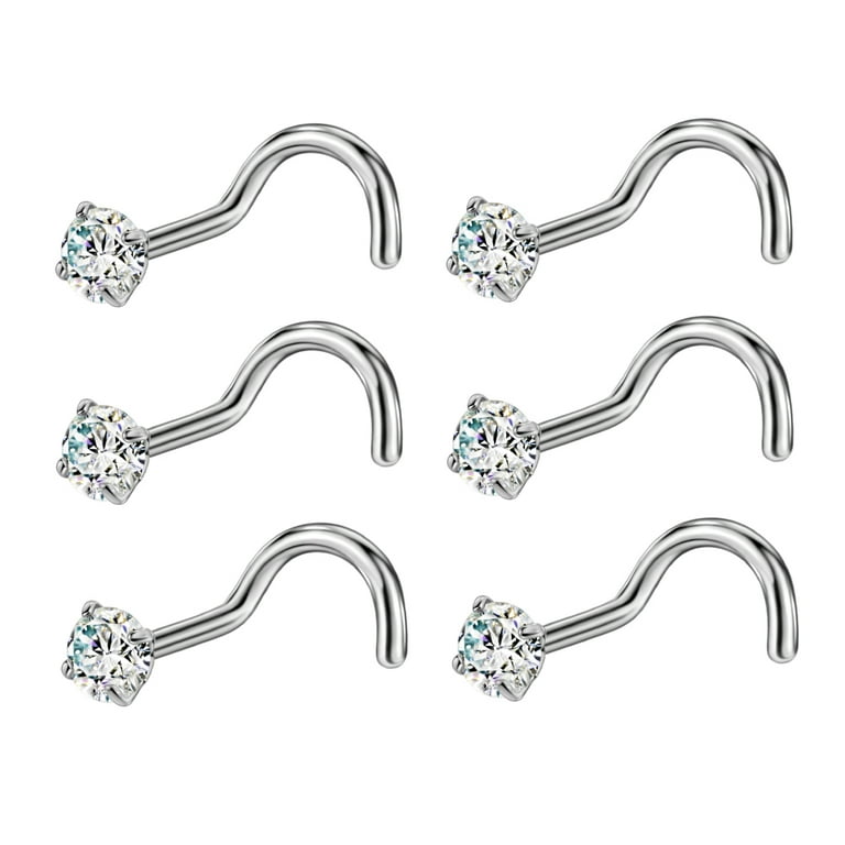 6pcs 18 Gauge G23 Titanium Screw Nose Rings for Women 18g