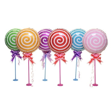 6pcs 18 Inches Lollipop Balloon Aluminium Film Decor Table Balloon for Birthday Gathering Party (Blue+Green+Red+Purple+Orange+Pin