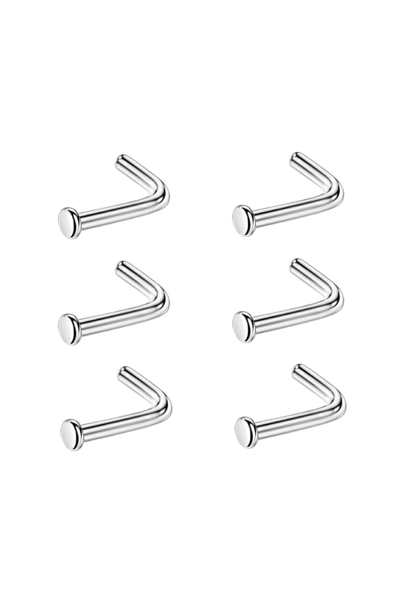 6pcs 18g 1.5mm Screw Nose Rings for Women Flat Disc Nose Stud Rings Silver 6.5mm Length L Shaped Nostril Piercing Jewelry 18 Gauge Nose Ring Surgical Steel