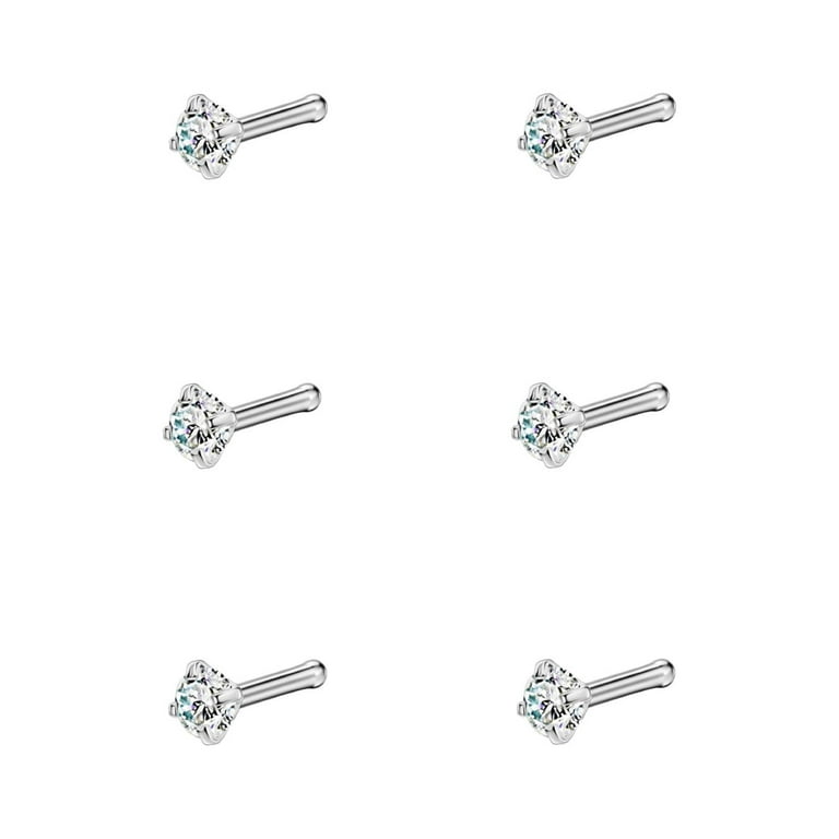 6pcs 18g Nose Bones for Women Round Clear CZ Nose Studs