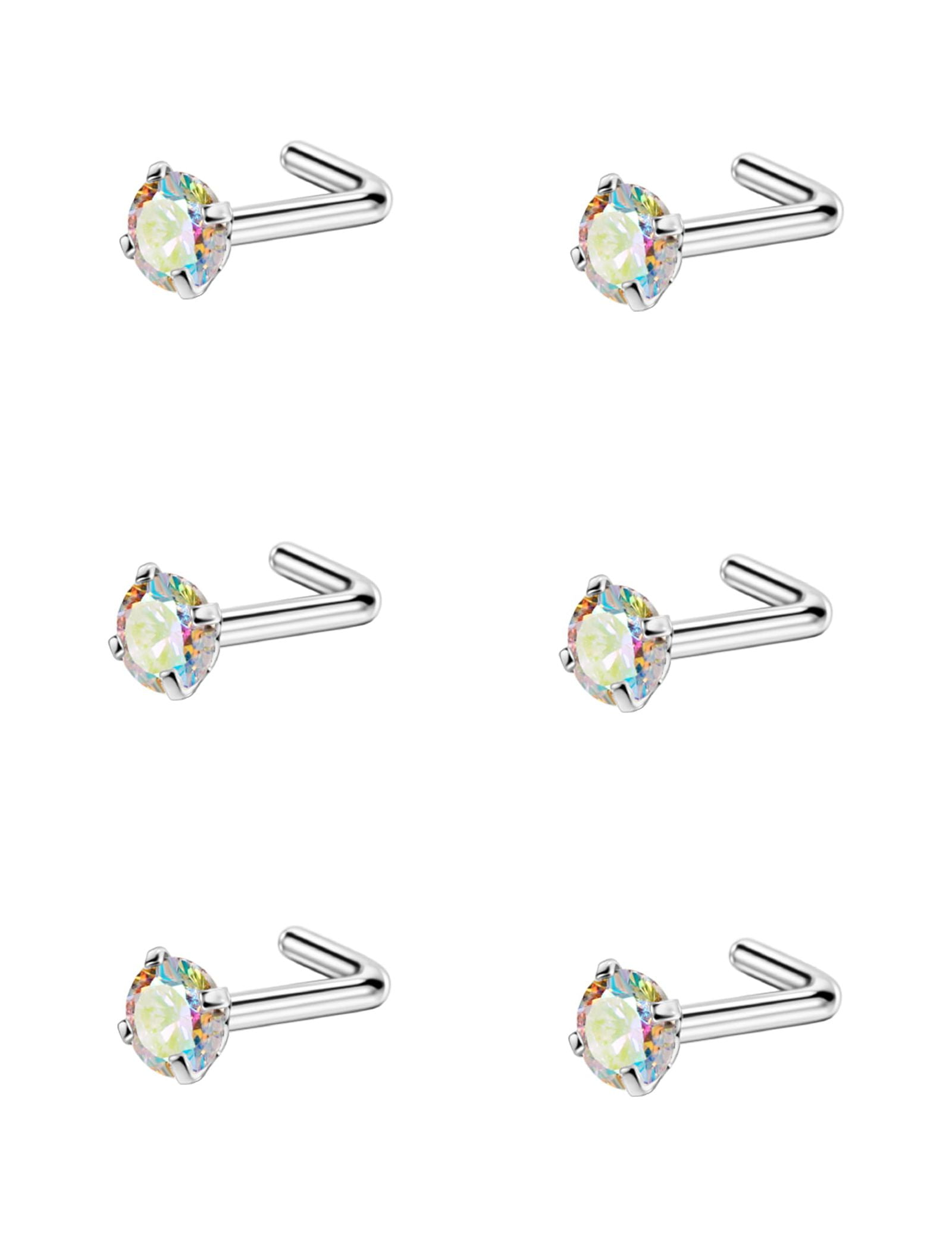 6pcs 18g 3mm Nose Rings Studs for Women Rainbow CZ Nose Studs
