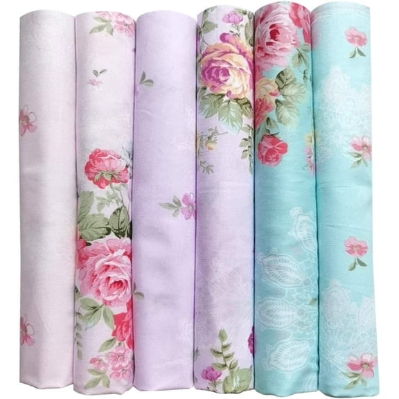 6pcs 18x22iBoklzorhes (46x56cm) Floral Fat Quarters Fabric Pre-Cut Quilt Squares Cotton Fabric Squares for Patchwork Quilting and DIY Sewing Projects (Blue Pink Purple)
