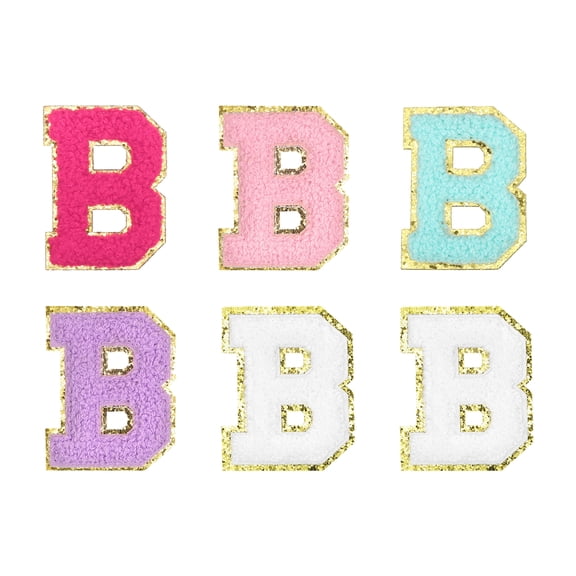 6pcs 2" Chenille Letter B Patches, Multicolored Chenille Embroidered Patch