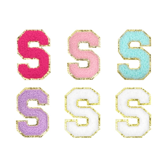 6pcs 2" Chenille Letter S Patches, Multicolored Chenille Embroidered Patch