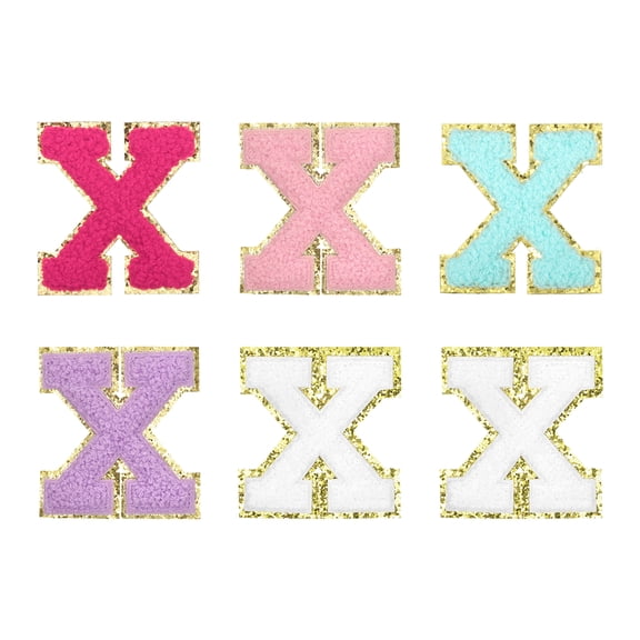 6pcs 2" Chenille Letter X Patches, Multicolored Chenille Embroidered Patch