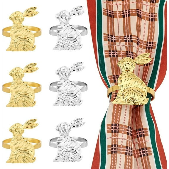 about 6pcs 2 Colors Tibetan Rabbit Iron Napkin Rings Inner 40mm Service Holder Household Metal Napkin Holder Adornment for Wedding Thanksgiving Holidays Fall Dinner Decor Favor