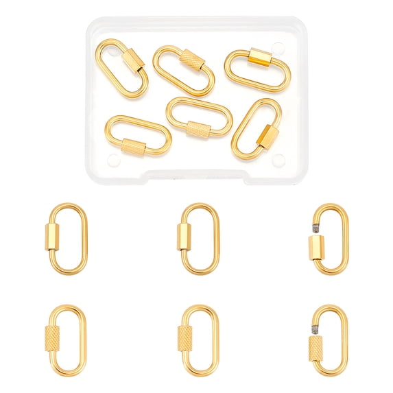 6pcs 2 Styles Golden Stainless Steel Oval Screw Carabiner Lock Screw Lock Clip Clasps Lock Key Carabiner Clasp Metal Keychain Clip Hook Quick