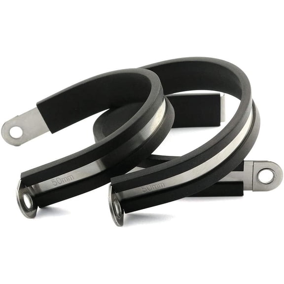 6pcs 2 inch(50mm) Rubber Cushioned Cable Clamp 304 Stainless Steel Hose Clamp/Metal Clamp/Tube Holder Fastener for Tube/Pipe or Wire Cord Installation