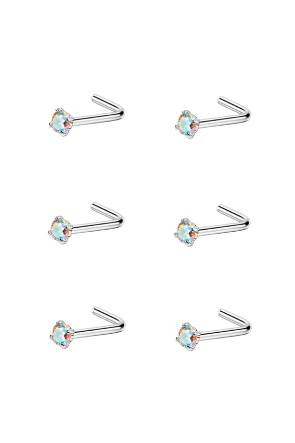 6pcs 20g 2mm Nose Rings Studs for Women Rainbow CZ Nose Studs Silver 6.5mm Length L Shaped Nostril Piercing Jewelry 20 Gauge Nose Jewelry Surgical Steel L Bend Nose Stud