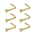 thumbnail image 1 of 6pcs 20g 3mm Screw Nose Rings for Women Flat Disc Nose Stud Rings Gold Plated 6.5mm Length L Shaped Nostril Piercing Jewelry 20 Gauge Nose Ring Surgical Steel, 1 of 1
