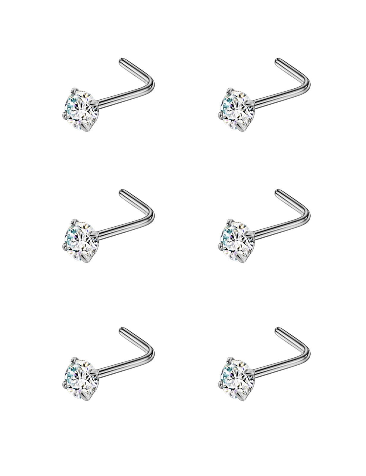 ZS 4Pcs 20G Grade 23 Titanium Nose Rings For Women, 2mm 3mm Cz Nose Studs Nose Bone Screws L Shaped Nose Piercing Jewelry Roundclawl 2mm