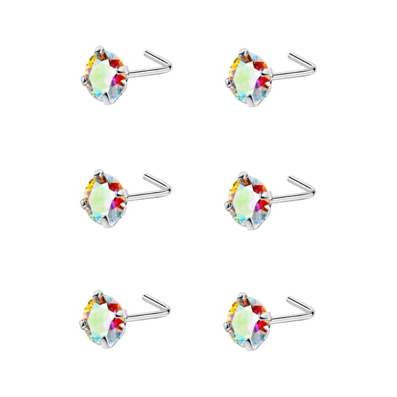 6pcs 22g 4mm Nose Rings Studs for Women Rainbow CZ Nose Studs Silver 6.5mm Length L Shaped Nostril Piercing Jewelry 22 Gauge Nose Jewelry Surgical Steel L Bend Nose Stud