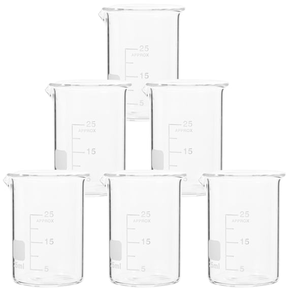 6pcs 25ml Glass Beaker Cups for Labs & Science Experiments