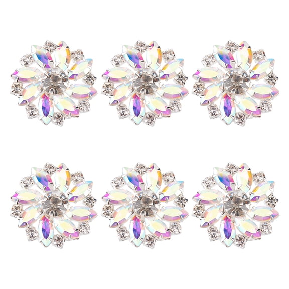 6pcs 26.5MM Flower Brass Rhinestone Shank Buttons AB color Sew On Buttons with 1-Hole and Flat Back Fashion Claw Rhinestone Snowflake Metal Buttons for Crafts Wedding Party