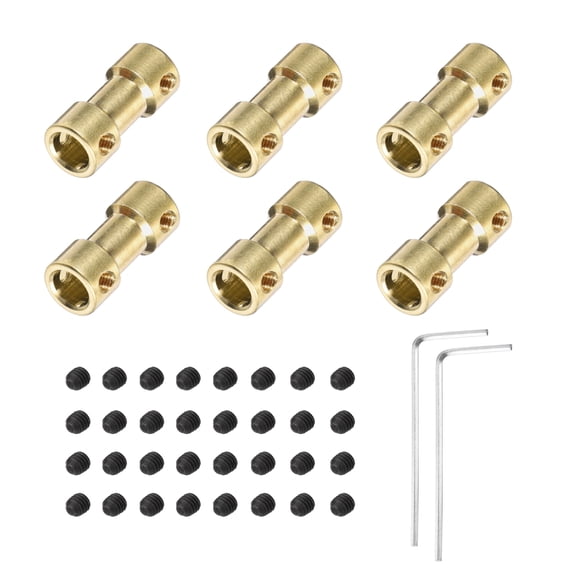 6pcs 2mm to 6mm Brass Shaft Coupling Joint Connector with Screws Hex Wrench Flexible Motor Shaft Coupler