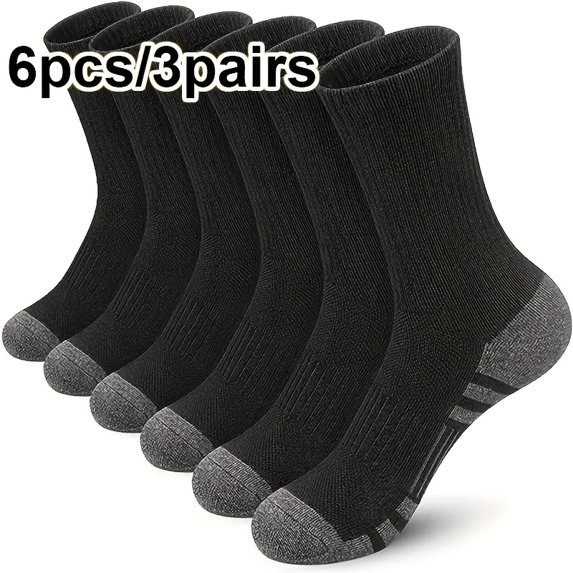 6pcs/3 Pairs of Men's Sports Socks - Thickened Comfortable Fitness Running Socks, Moisture-Wicking Breathable Fabric, Seamless Toe Design, Anti-Slip Grip, Suitable for Basketball