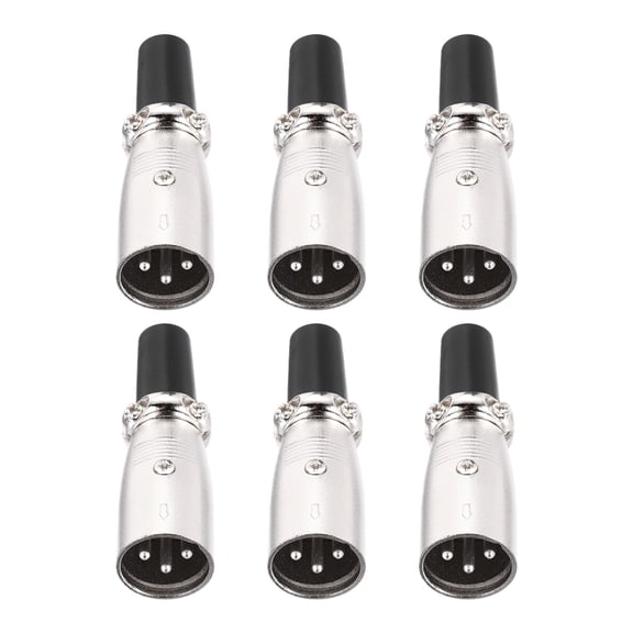 6pcs 3 Pin XLR Male Connector, Microphone Audio Cable Plug Mic Socket,Silver