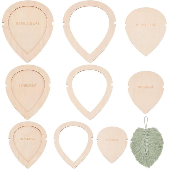 6pcs 3 Size Leaf Macrame Cutting Molds Blanched Almond Wood Macrame Leaf Cutting Template Leaf Wall Hanging Tool for Weaving Making Macrame Feather Tassel DIY Crafts Making