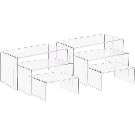 6pcs 3 Sizes Acrylic Display Risers Stand U-Shape Jewelry Display Holder 3 Steps Clear Riser Shelf Showcase for Jewelry Display Store Fixture Table Decorations (4.9/6.2/7.8") Clear