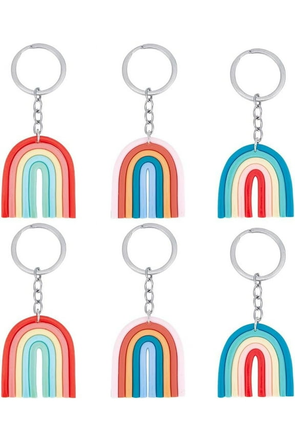 6pcs 3 colors Colorful Rainbow Polymer Clay Pendant Keychain for Car Key Ring Women's bag Pendant Accessories Mixed color 9.5~9.8cm 2pcs/color Polymer Clay